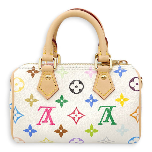 Speedy LV x TM  Nano White/Multi-color Crossbody Bag in Canvas Gold hardware