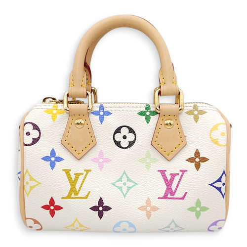 Speedy LV x TM  Nano White/Multi-color Crossbody Bag in Canvas Gold hardware