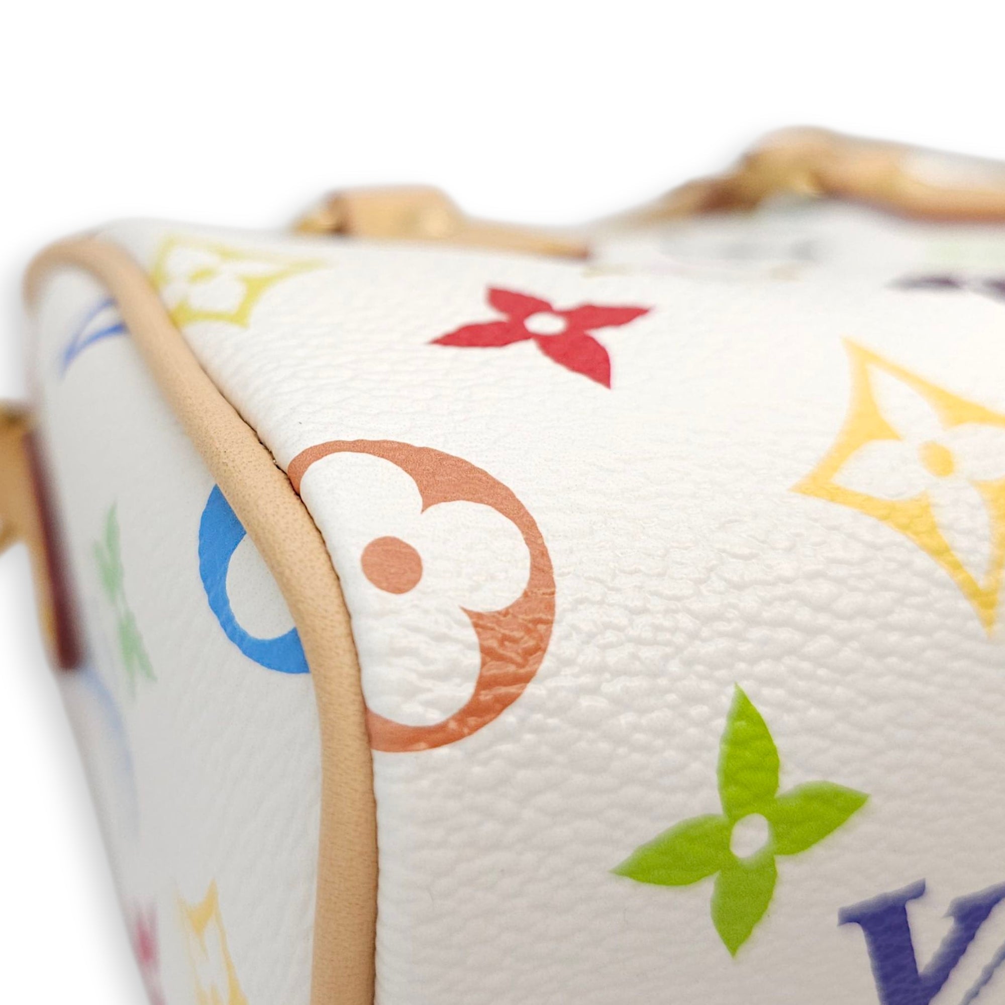 Speedy LV x TM  Nano White/Multi-color Crossbody Bag in Canvas Gold hardware