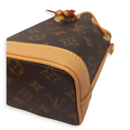 Noe Nano Brown Monogram Bucket Bag in Canvas, Gold hardware