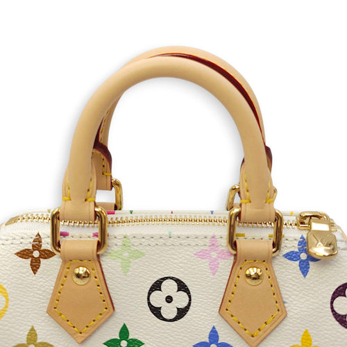 Speedy LV x TM  Nano White/Multi-color Crossbody Bag in Canvas Gold hardware