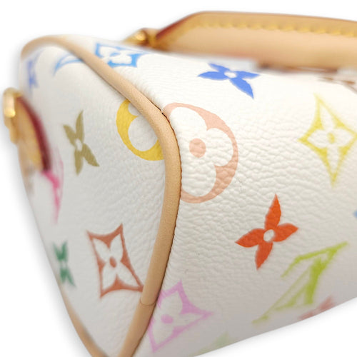 Speedy LV x TM  Nano White/Multi-color Crossbody Bag in Canvas Gold hardware