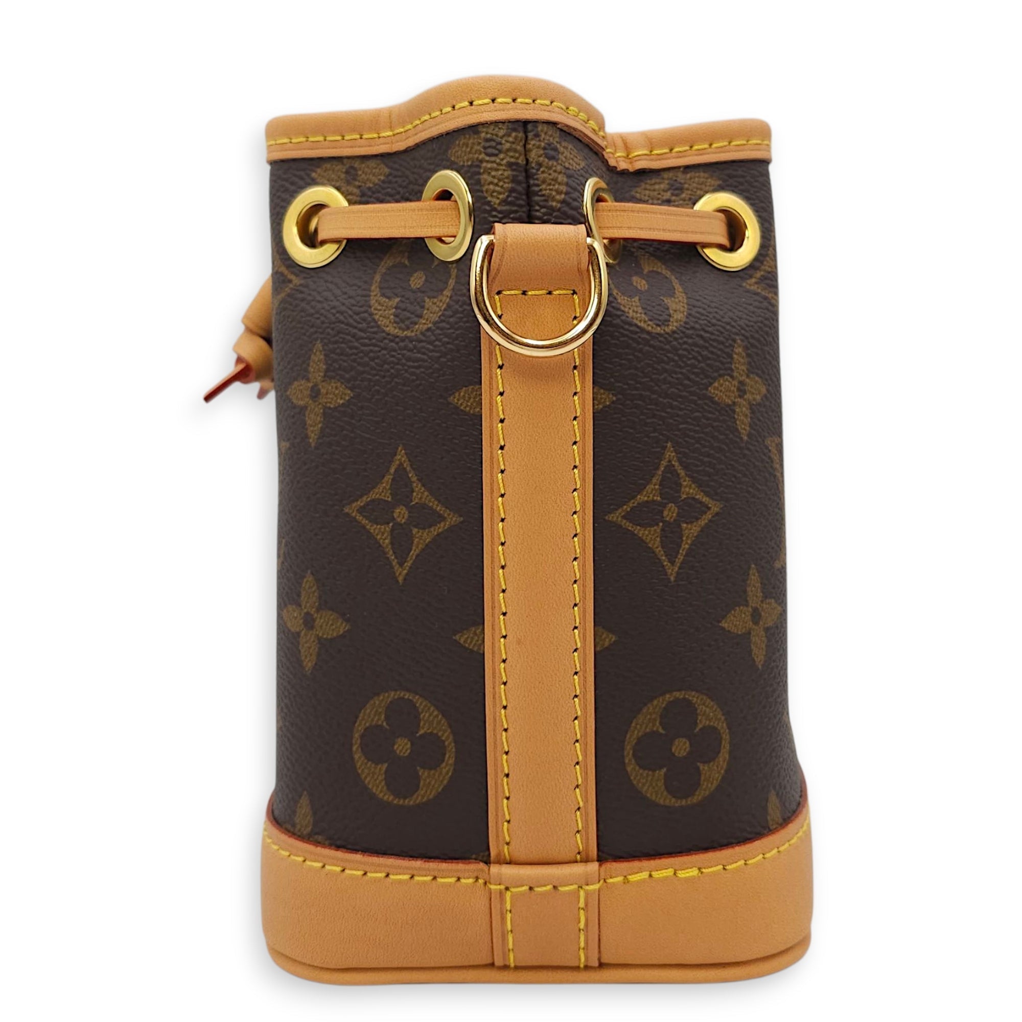Noe Nano Brown Monogram Bucket Bag in Canvas, Gold hardware