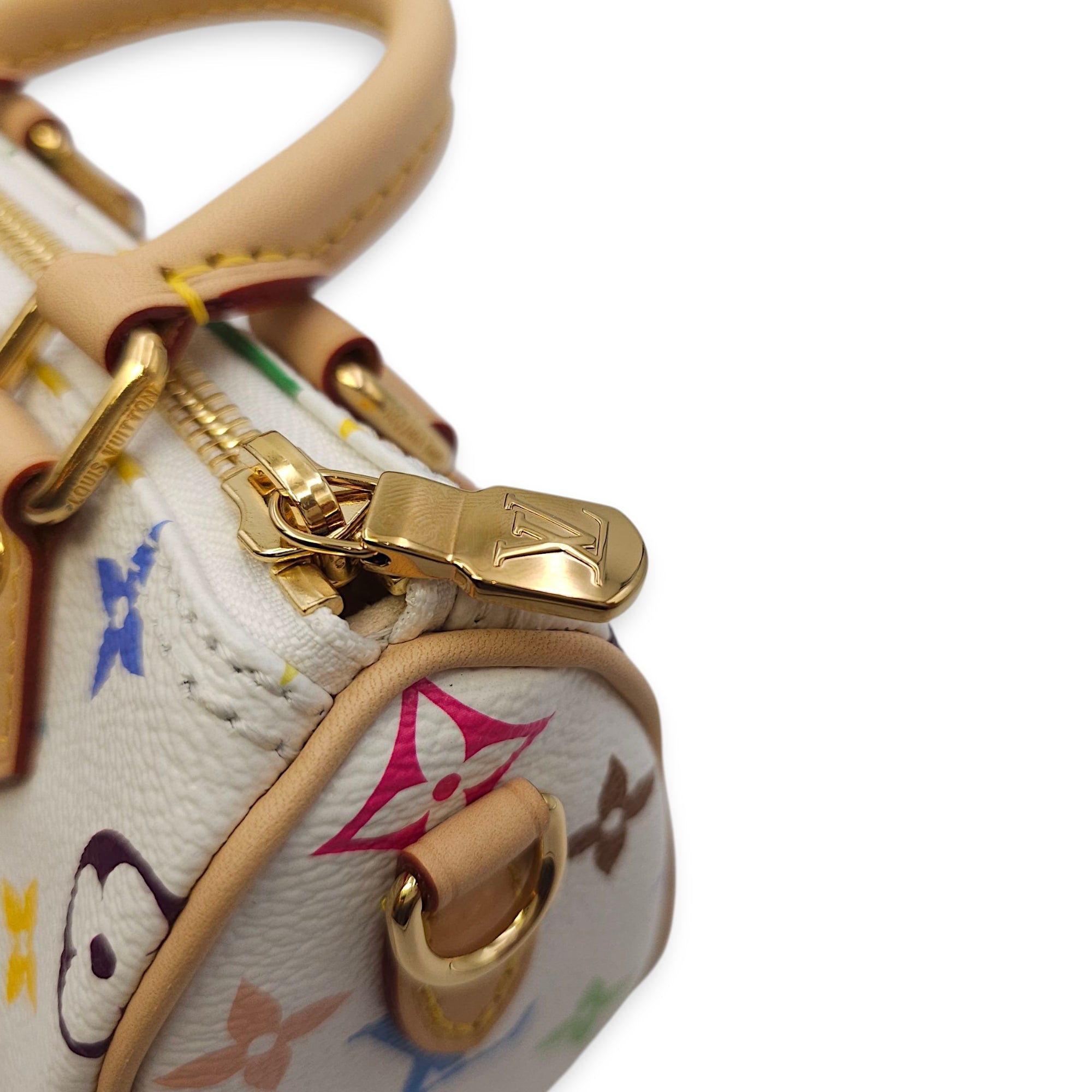 Speedy LV x TM  Nano White/Multi-color Crossbody Bag in Canvas Gold hardware