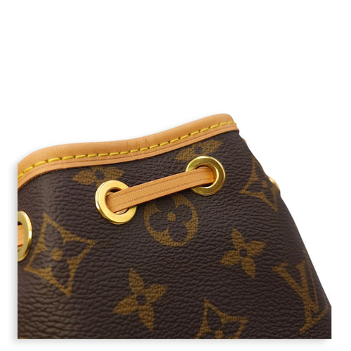 Noe Nano Brown Monogram Bucket Bag in Canvas, Gold hardware
