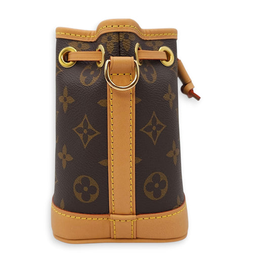 Noe Nano Brown Monogram Bucket Bag in Canvas, Gold hardware