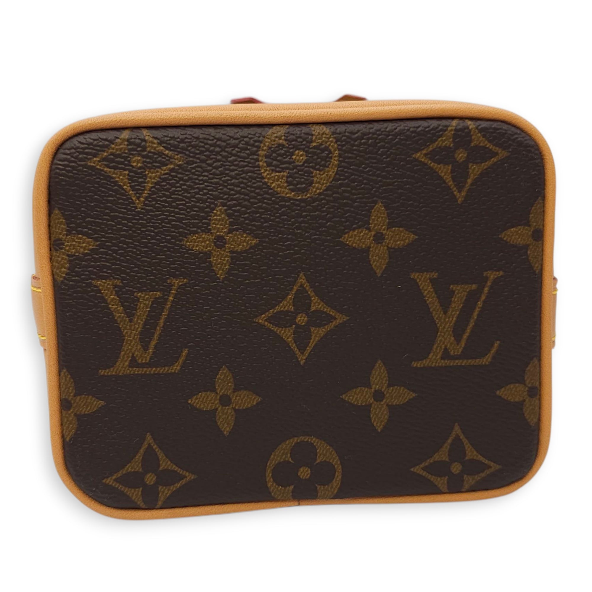 Noe Nano Brown Monogram Bucket Bag in Canvas, Gold hardware