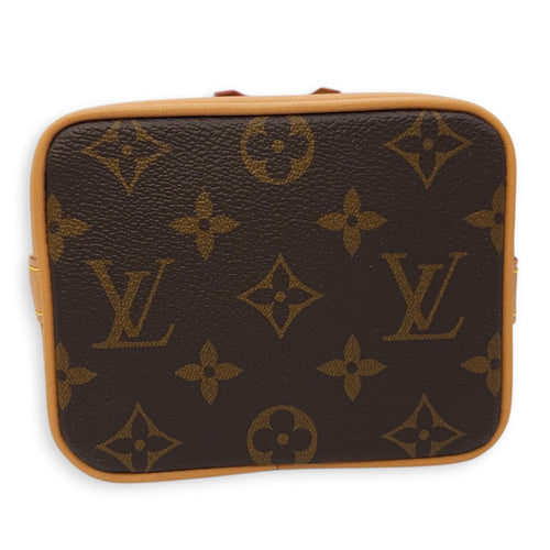 Noe Nano Brown Monogram Bucket Bag in Canvas, Gold hardware