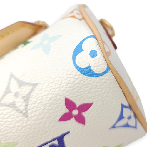 Speedy LV x TM  Nano White/Multi-color Crossbody Bag in Canvas Gold hardware