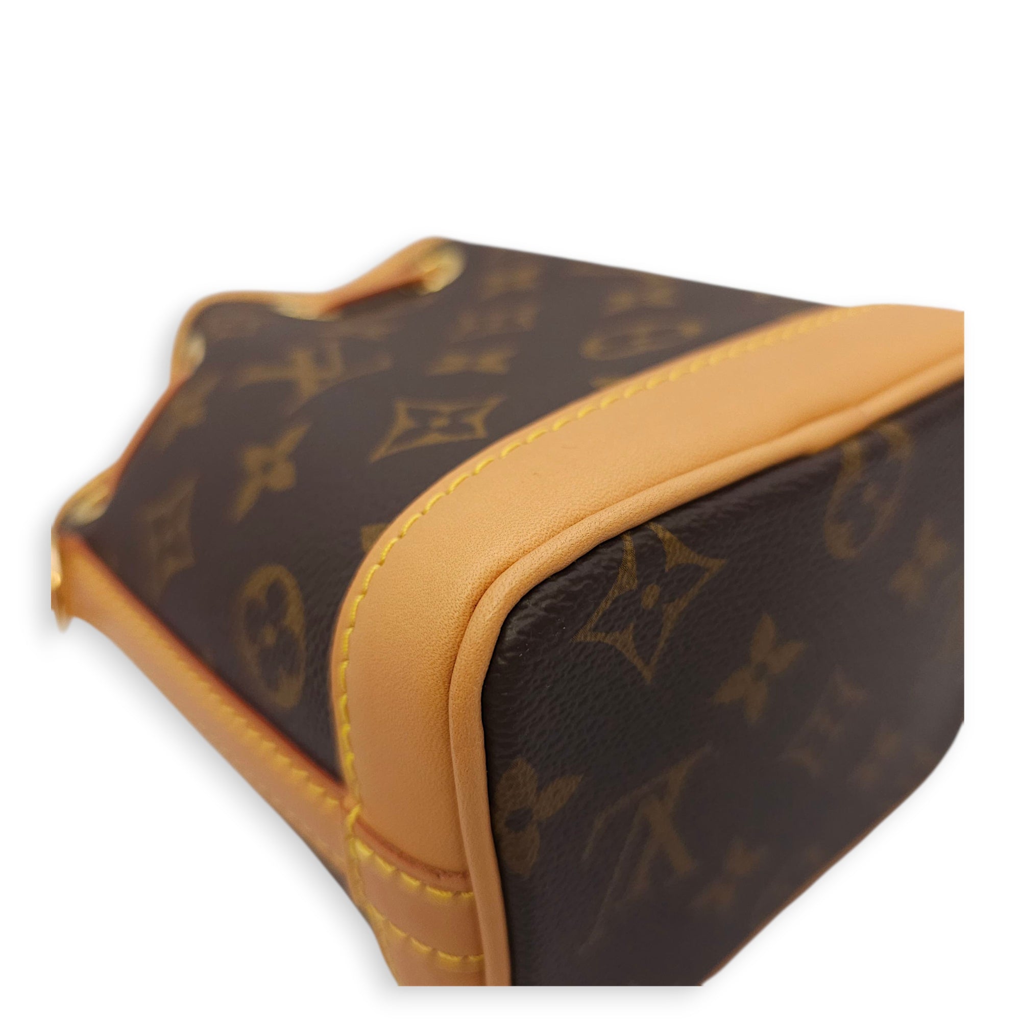 Noe Nano Brown Monogram Bucket Bag in Canvas, Gold hardware