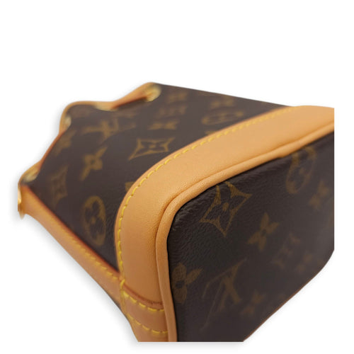 Noe Nano Brown Monogram Bucket Bag in Canvas, Gold hardware