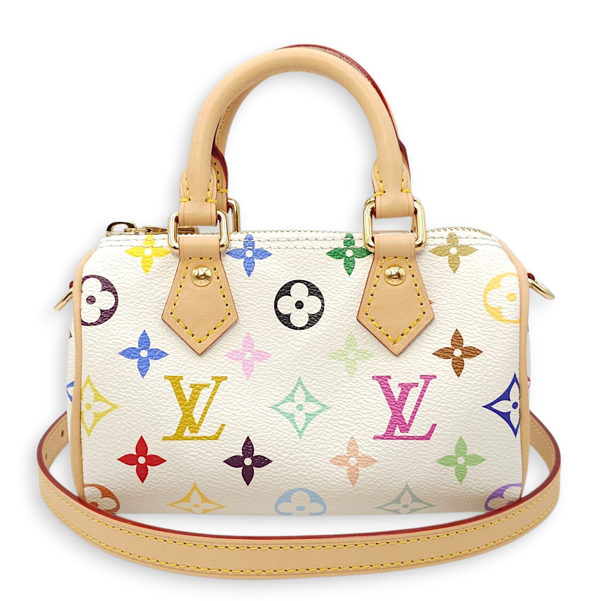 Speedy LV x TM  Nano White/Multi-color Crossbody Bag in Canvas Gold hardware