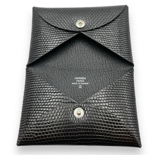 Calvi Black Card Holder in Lizard Varanus Salvator