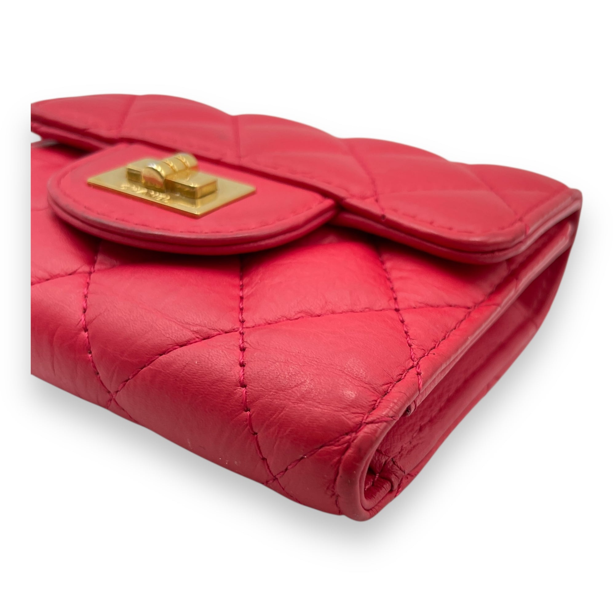 CC Reissue Red Wallet in Lambskin, Gold hardware