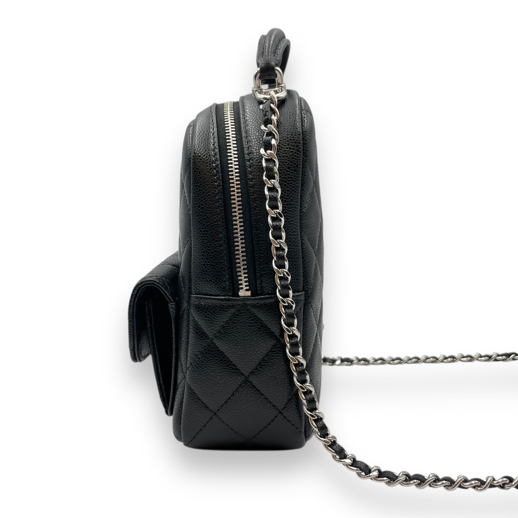 Quilted Mini Black Backpack in Caviar Leather, Gold hardware