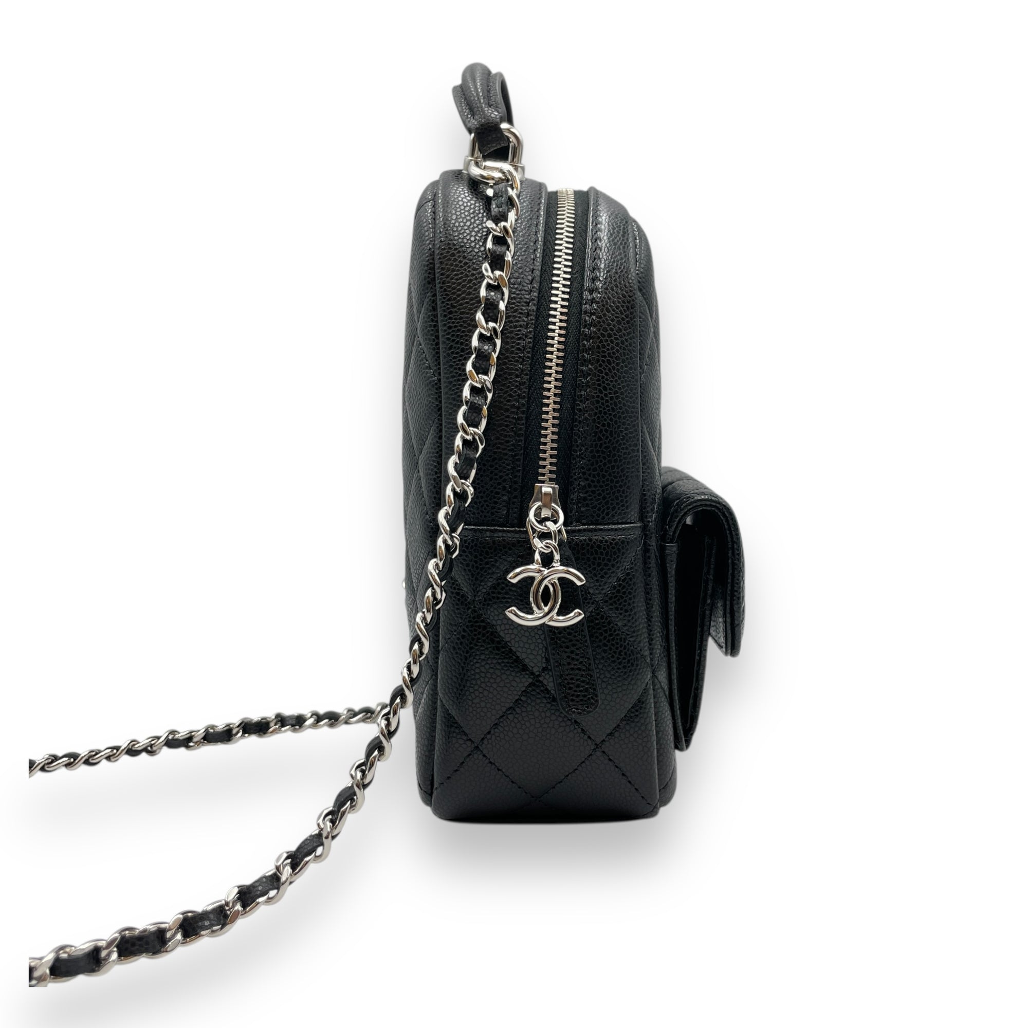 Quilted Mini Black Backpack in Caviar Leather, Gold hardware