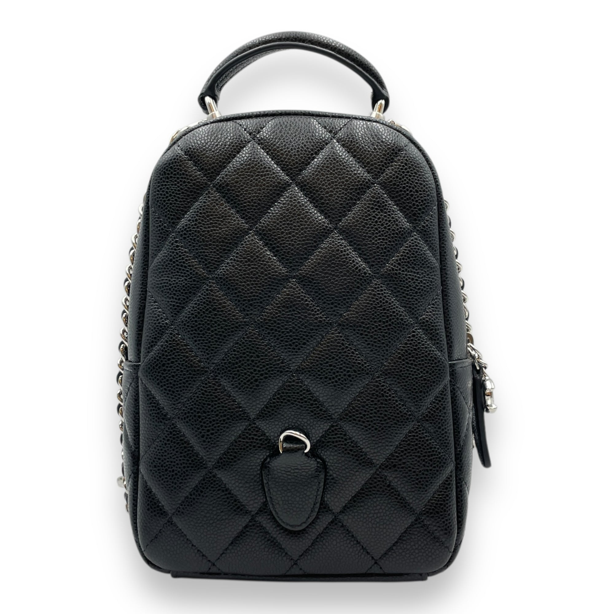 Quilted Mini Black Backpack in Caviar Leather, Gold hardware
