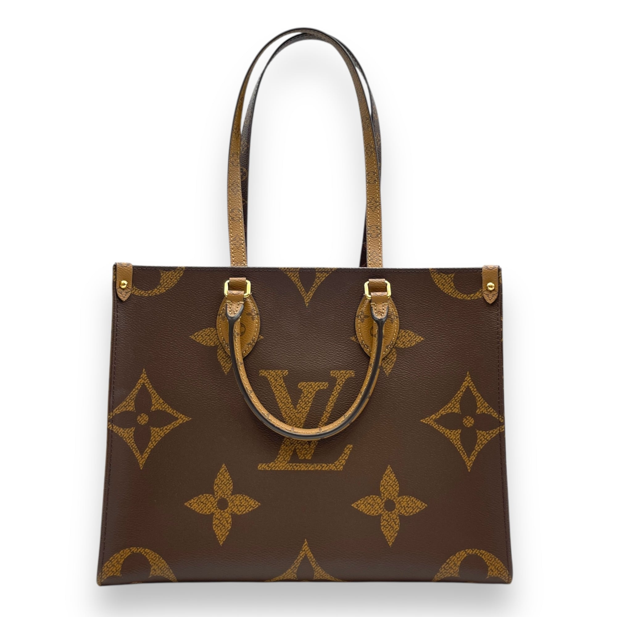 Reverso On the Go MM Brown Monogram Shoulder Bag in Canvas, Gold hardware