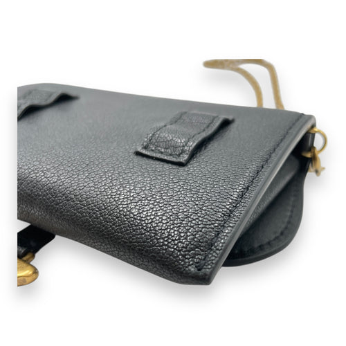 Saddle Mini Black Wallet on Chain in Goat Leather, Brushed Gold hardware