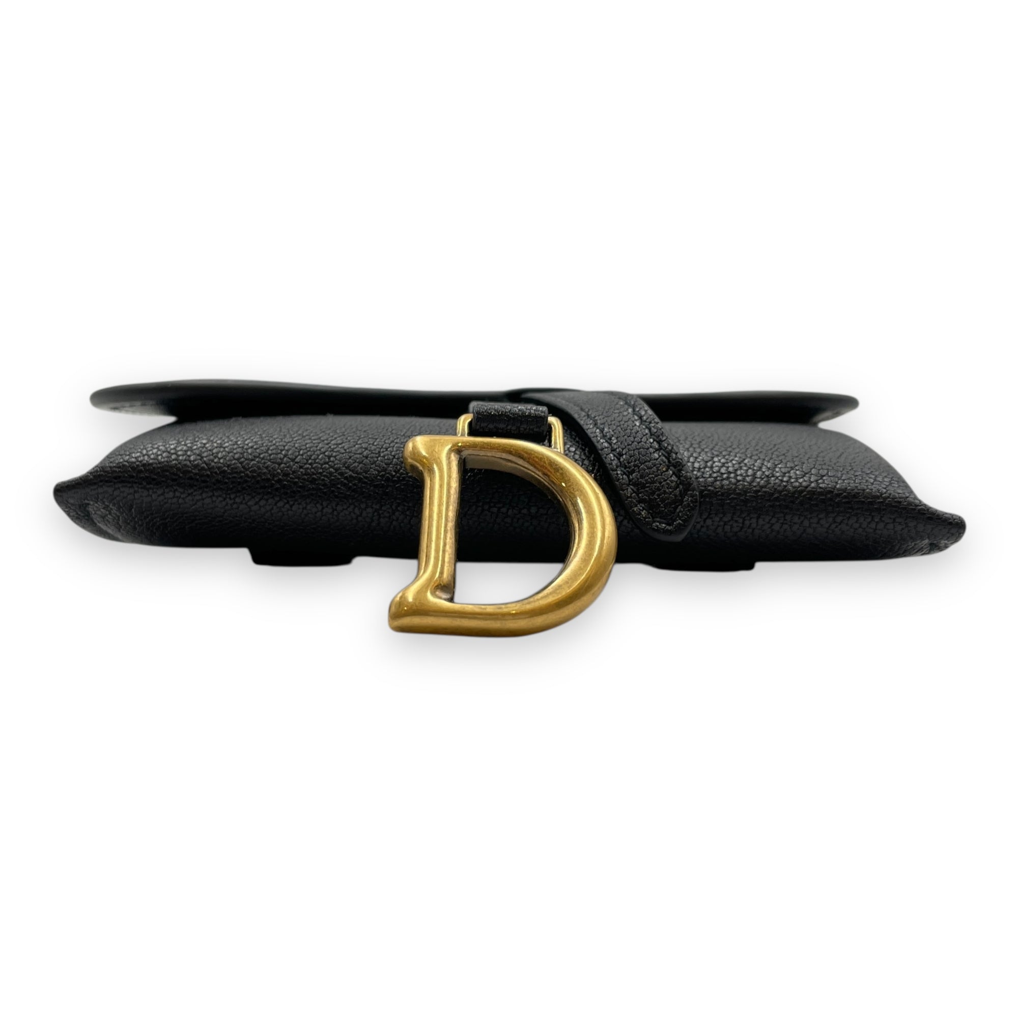 Saddle Mini Black Wallet on Chain in Goat Leather, Brushed Gold hardware