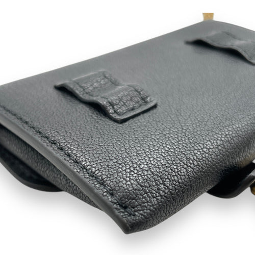 Saddle Mini Black Wallet on Chain in Goat Leather, Brushed Gold hardware