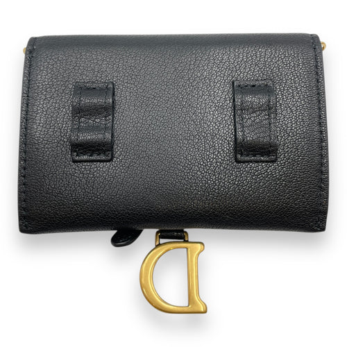 Saddle Mini Black Wallet on Chain in Goat Leather, Brushed Gold hardware