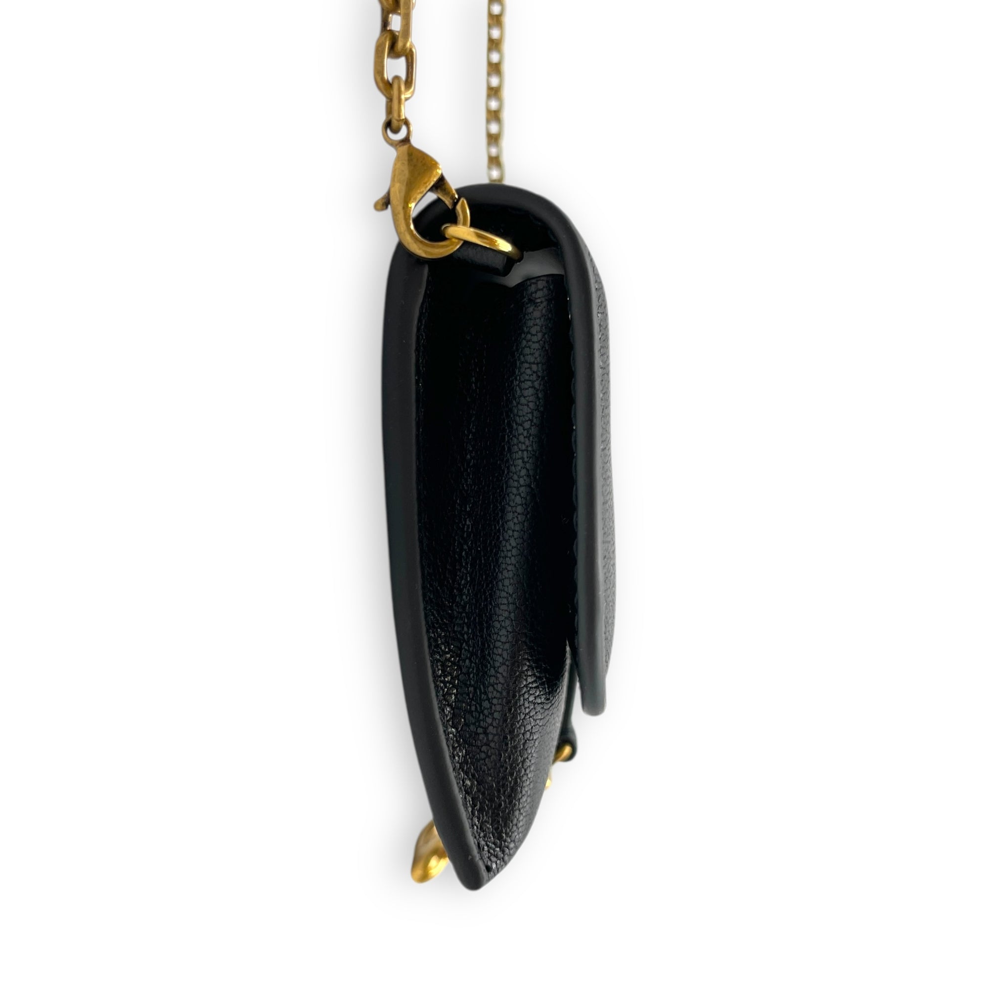 Saddle Mini Black Wallet on Chain in Goat Leather, Brushed Gold hardware