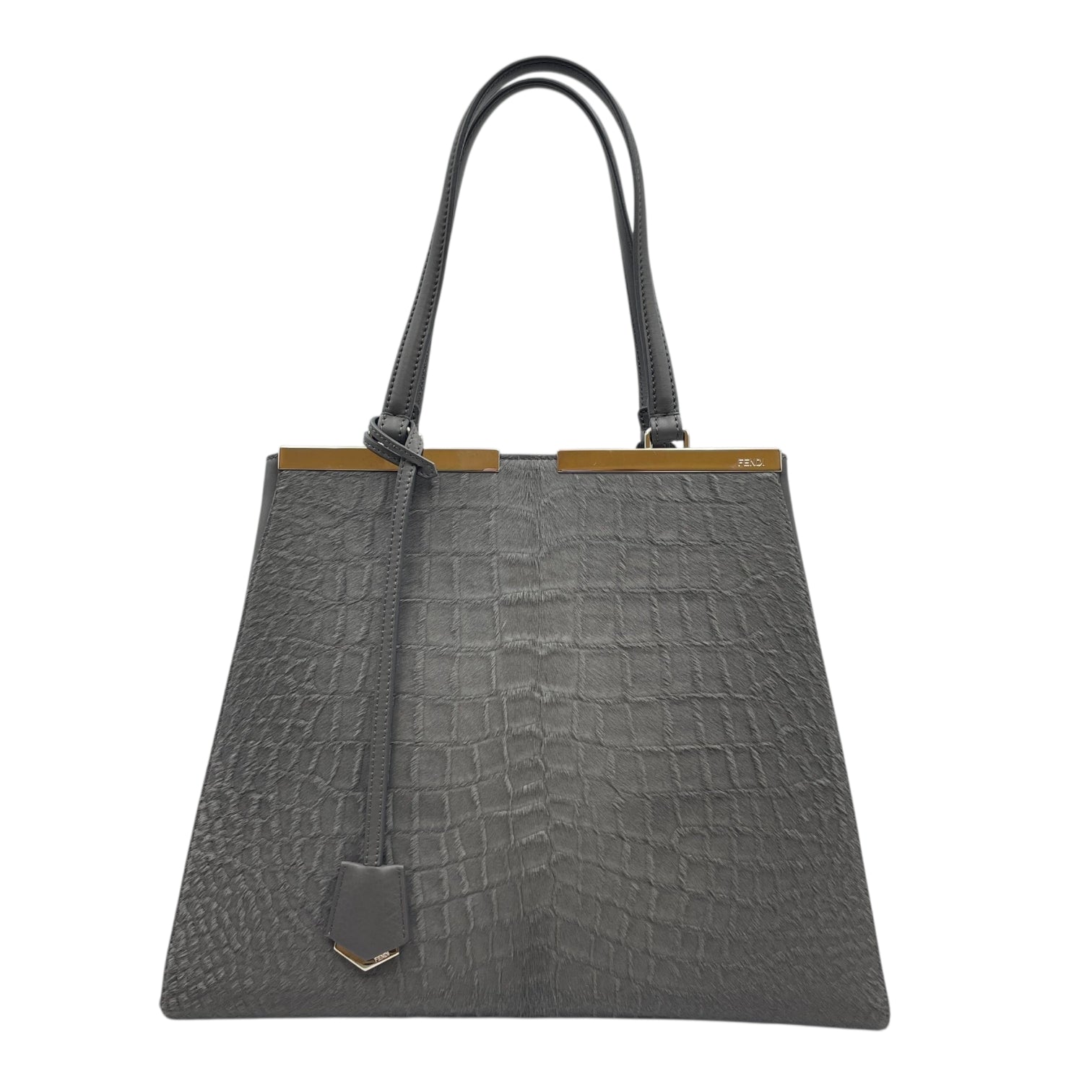 3 Jours Grey Top Handle Bag in Pony/Calfskin, Silver hardware