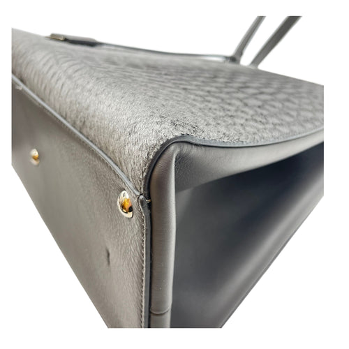 3 Jours Grey Top Handle Bag in Pony/Calfskin, Silver hardware