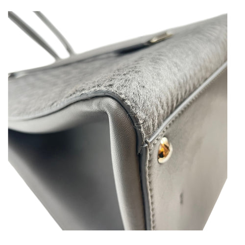 3 Jours Grey Top Handle Bag in Pony/Calfskin, Silver hardware