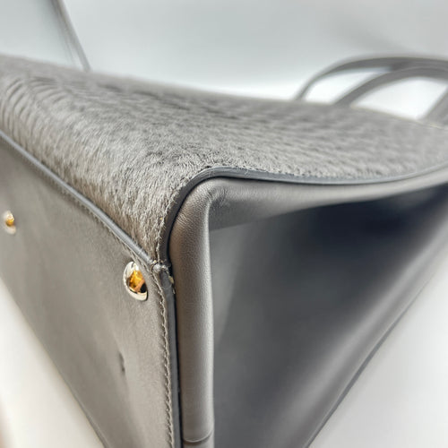 3 Jours Grey Top Handle Bag in Pony/Calfskin, Silver hardware