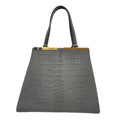 3 Jours Grey Top Handle Bag in Pony/Calfskin, Silver hardware