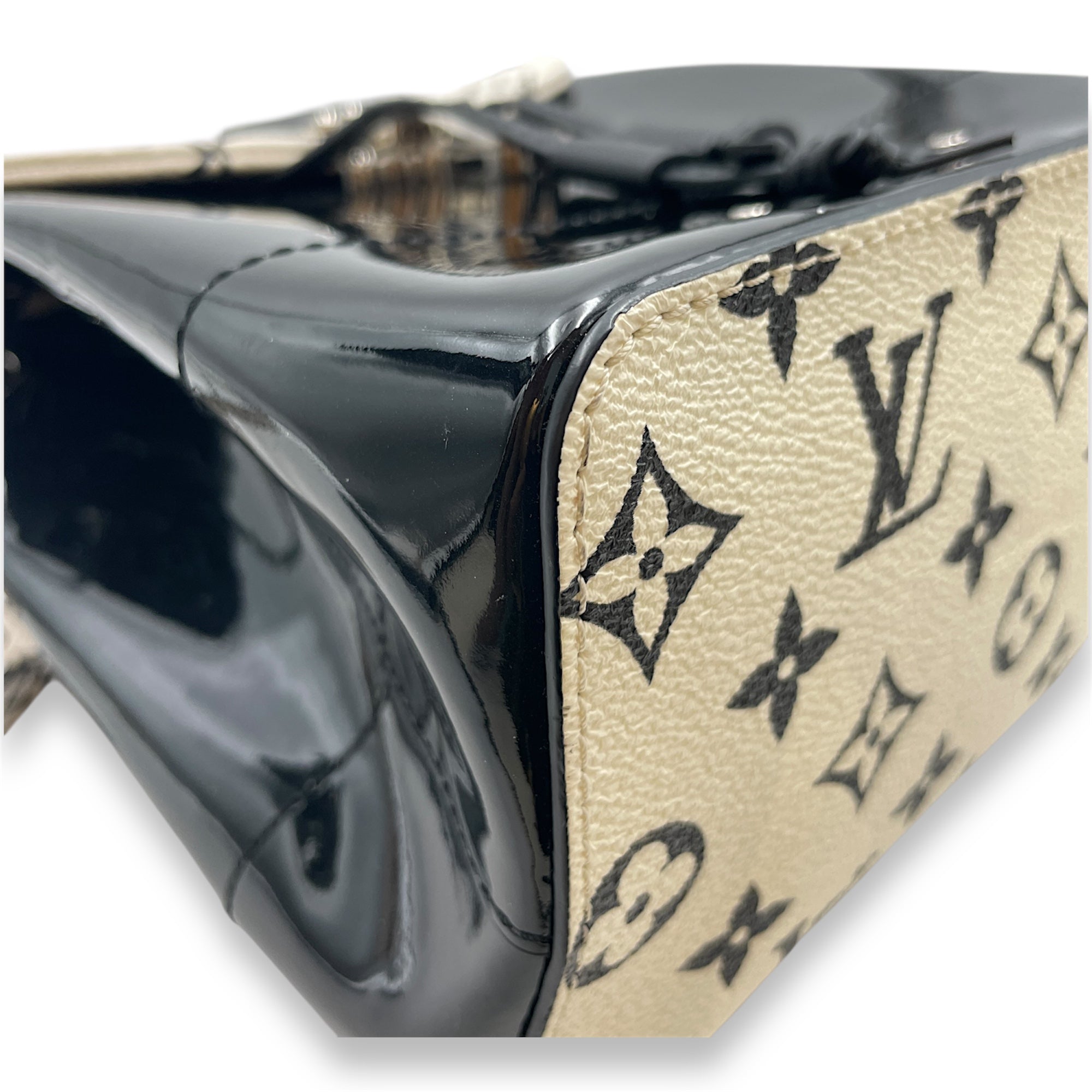 Hot Springs Black Backpack in Canvas/Patent, Silver hardware