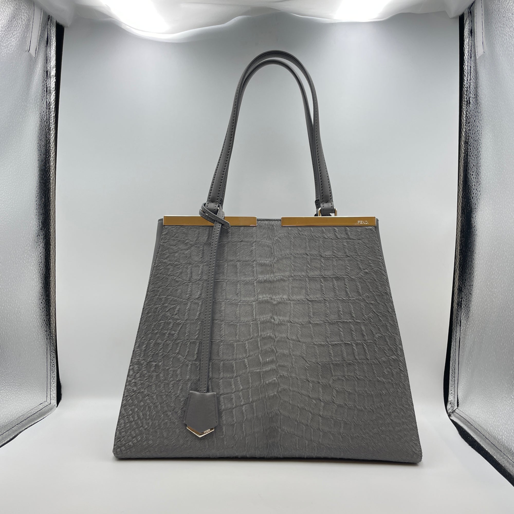 3 Jours Grey Top Handle Bag in Pony/Calfskin, Silver hardware