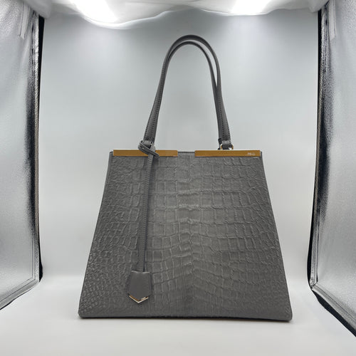 3 Jours Grey Top Handle Bag in Pony/Calfskin, Silver hardware