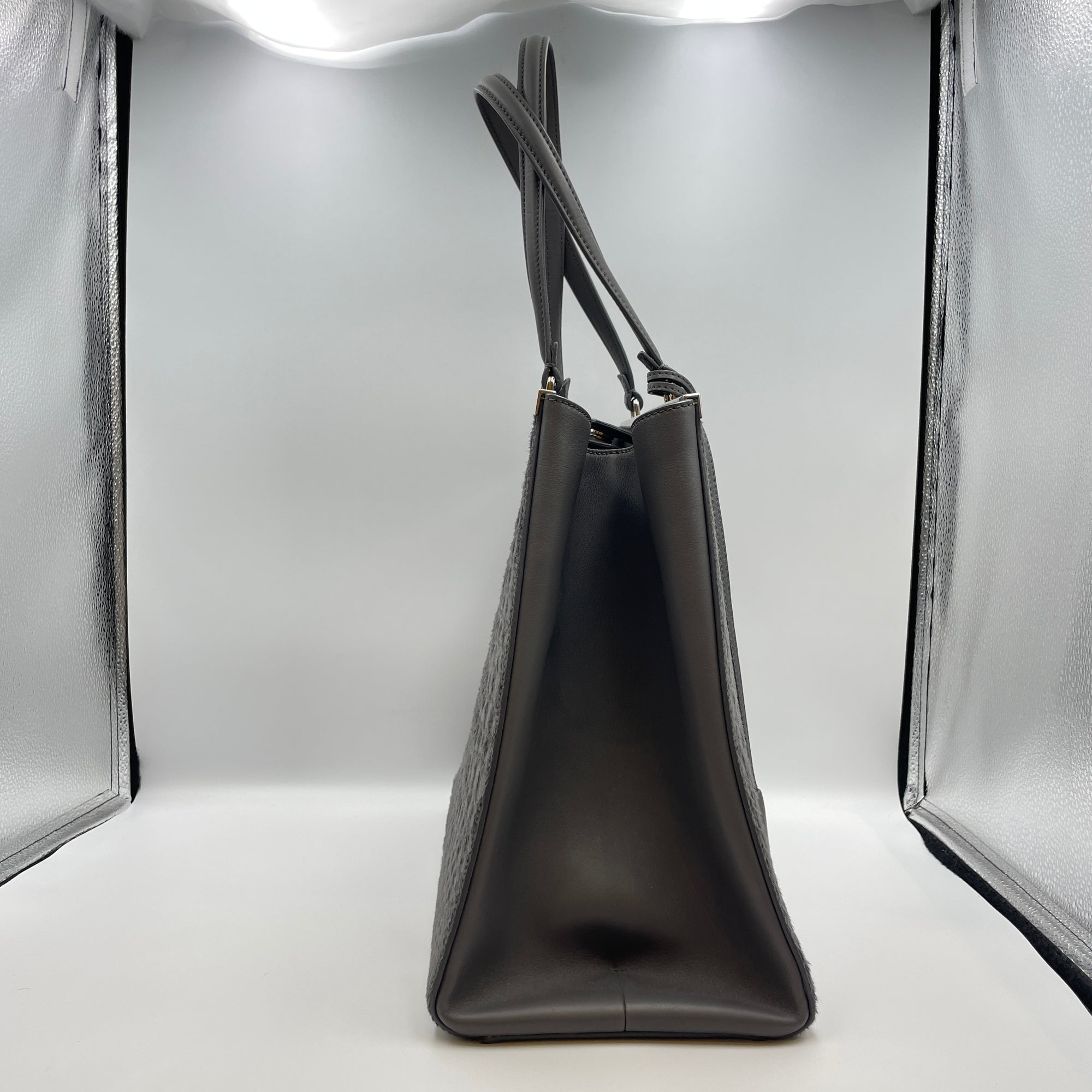 3 Jours Grey Top Handle Bag in Pony/Calfskin, Silver hardware