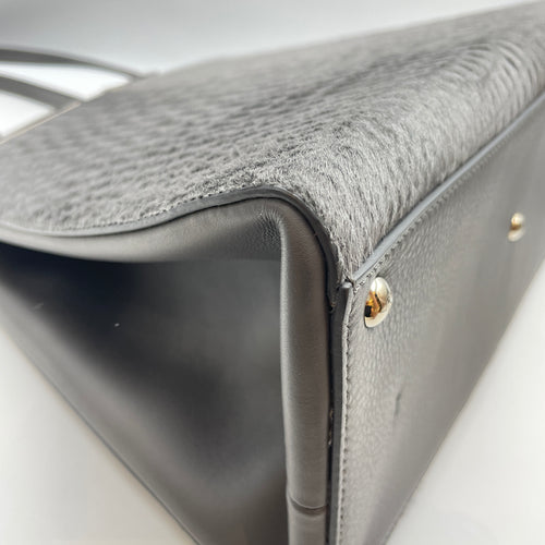 3 Jours Grey Top Handle Bag in Pony/Calfskin, Silver hardware
