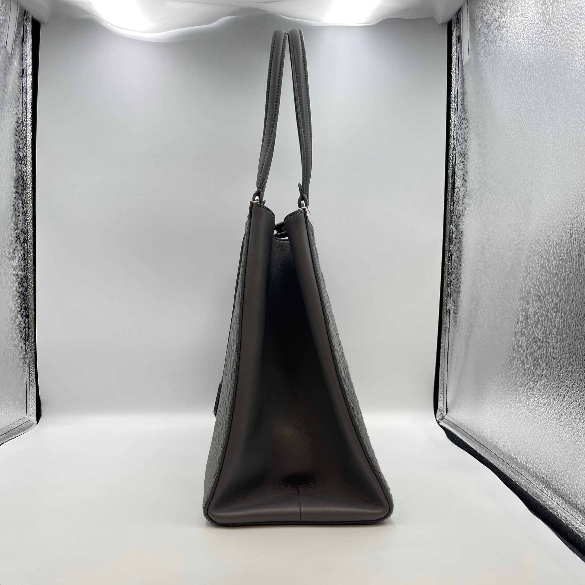 3 Jours Grey Top Handle Bag in Pony/Calfskin, Silver hardware