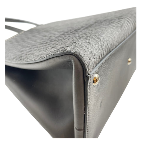 3 Jours Grey Top Handle Bag in Pony/Calfskin, Silver hardware