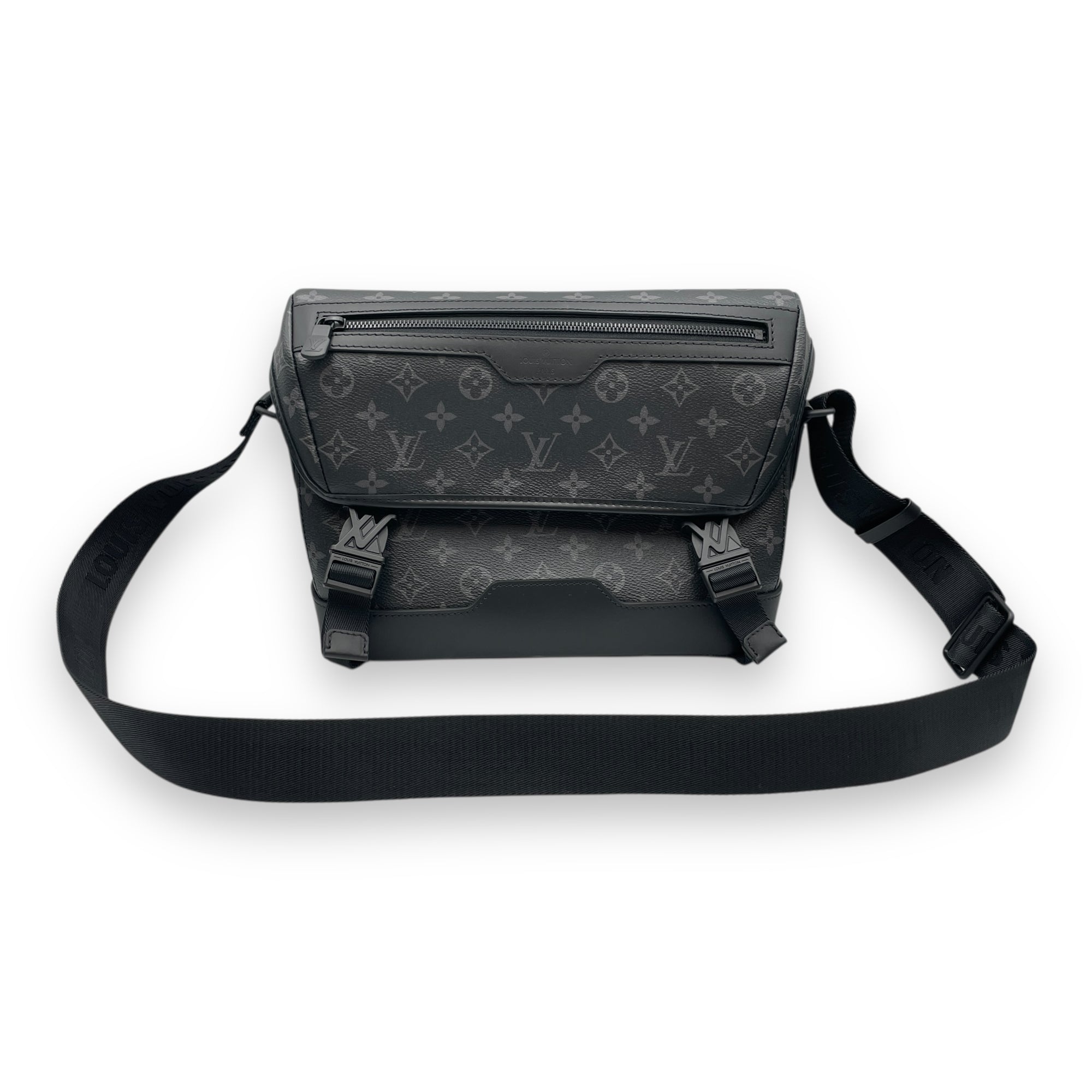 Monogram Eclipse Messenger Voyager PM Grey Crossbody Bag in Canvas, Gunmetal hardware