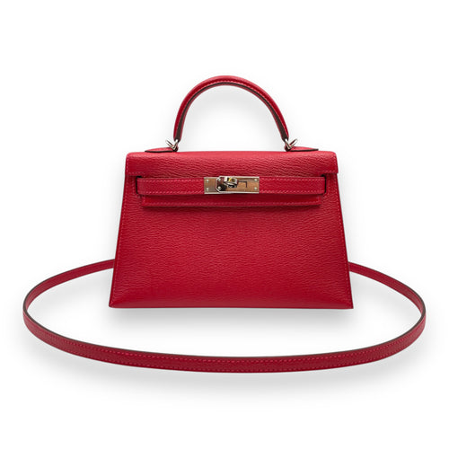 Kelly 20 Rouge Casaque Verso in Chevre Mysore, Palladium hardware