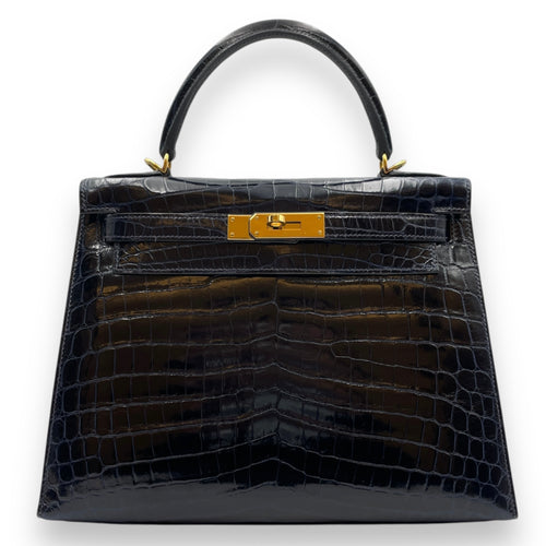 Kelly 28 Blue Marine in Shiny Niloticus, Gold hardware