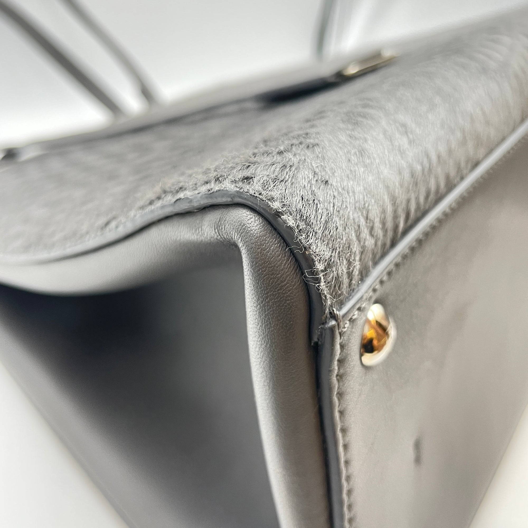 3 Jours Grey Top Handle Bag in Pony/Calfskin, Silver hardware