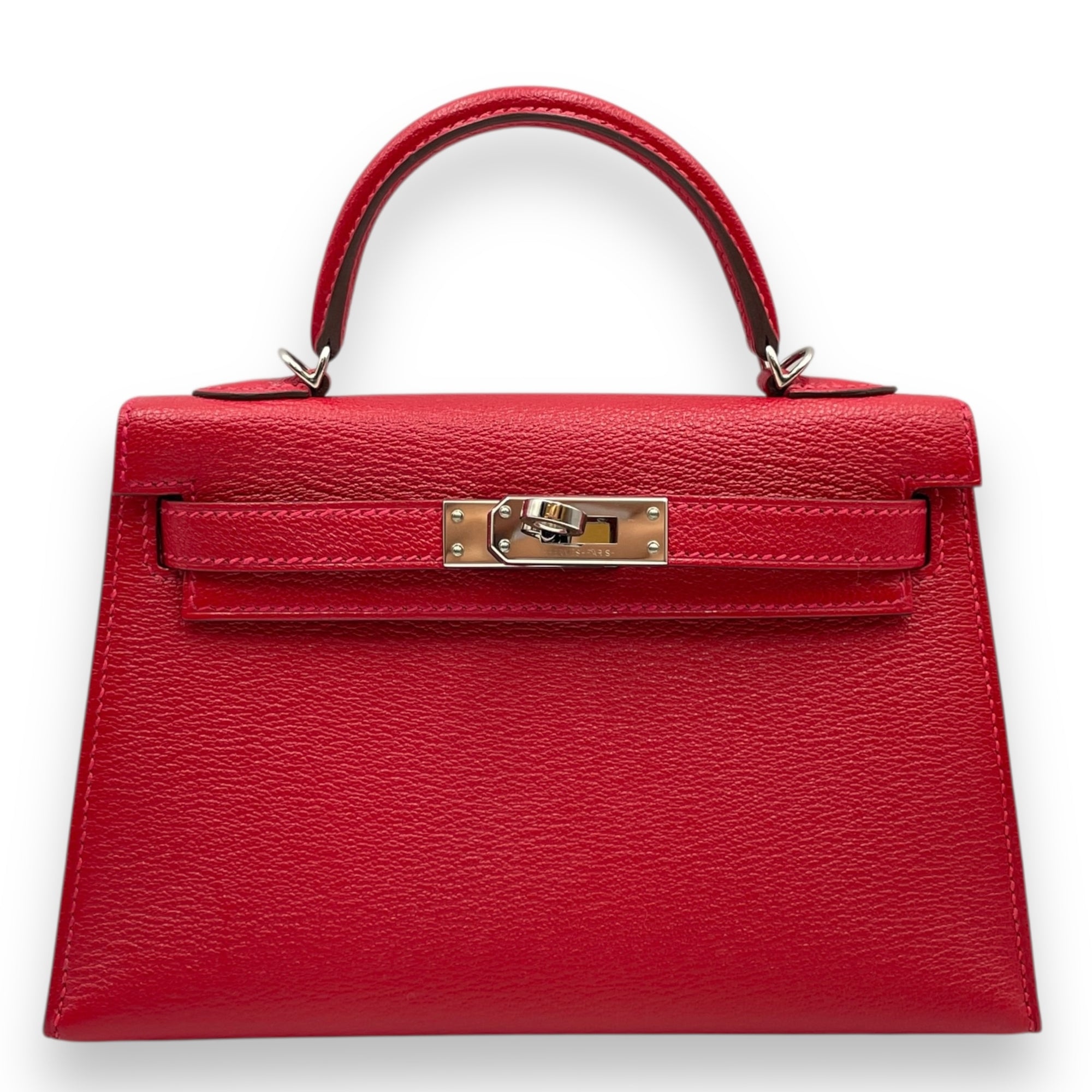 Kelly 20 Rouge Casaque Verso in Chevre Mysore, Palladium hardware