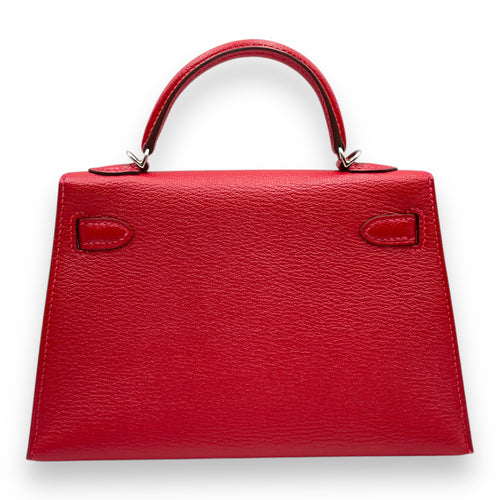 Kelly 20 Rouge Casaque Verso in Chevre Mysore, Palladium hardware