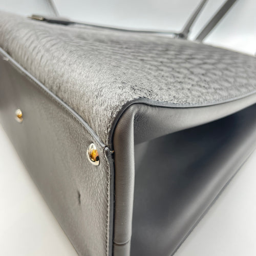 3 Jours Grey Top Handle Bag in Pony/Calfskin, Silver hardware