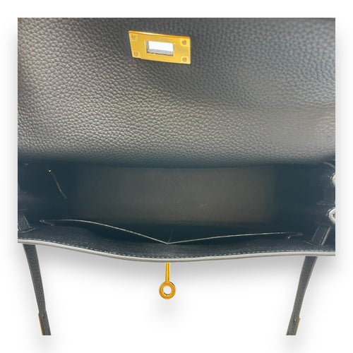 Kelly Touch 28 Black in Togo/Shiny Alligator, Gold hardware