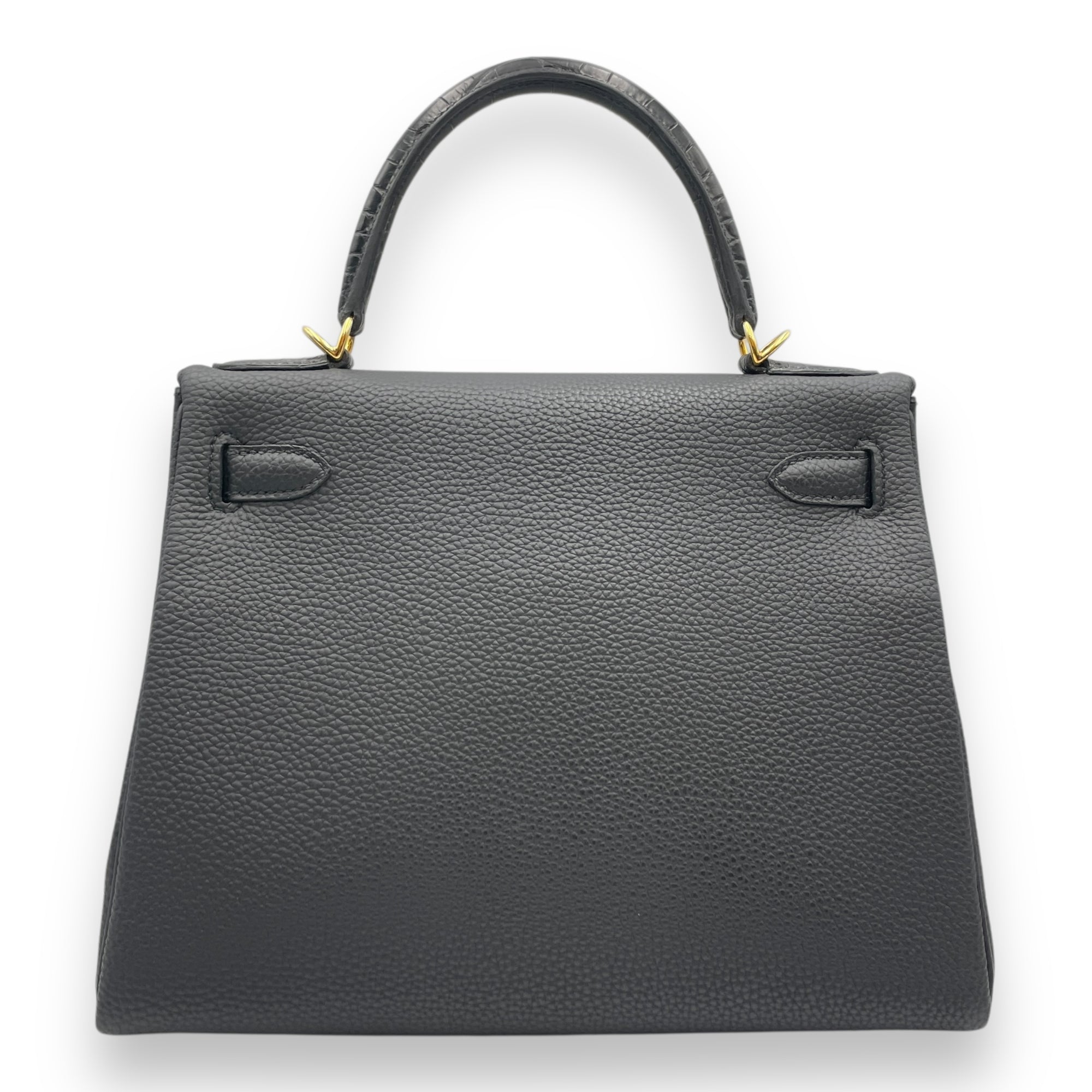 Kelly Touch 28 Black in Togo/Shiny Alligator, Gold hardware