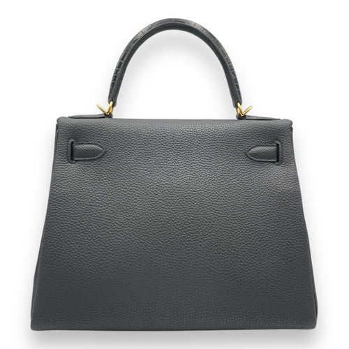 Kelly Touch 28 Black in Togo/Shiny Alligator, Gold hardware