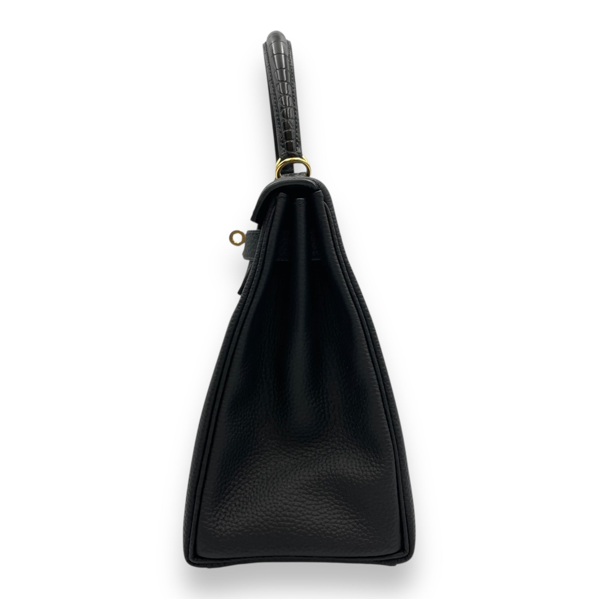 Kelly Touch 28 Black in Togo/Shiny Alligator, Gold hardware